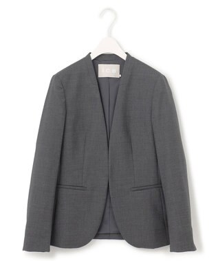 ICB L 【セットアップ対応】ウールストレッチ ノーカラージャケット チャコール系