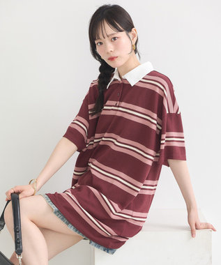 earth music&ecology レトロボーダーラガーミニワンピース Border Pink