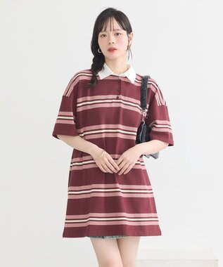 earth music&ecology レトロボーダーラガーミニワンピース Border Pink