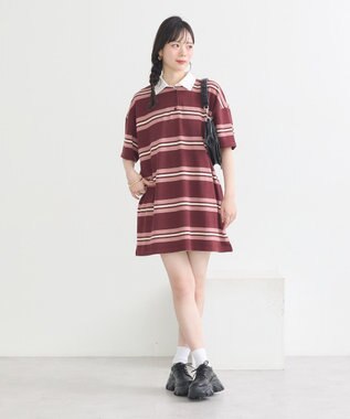 earth music&ecology レトロボーダーラガーミニワンピース Border Pink