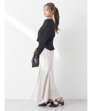 earth music&ecology ＳＥＴ２点クレープリボンブラウス＋インナー Black