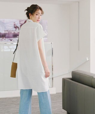 Tiaclasse 【洗える】フレンチスリーブリネンチュニックシャツ オフホワイト