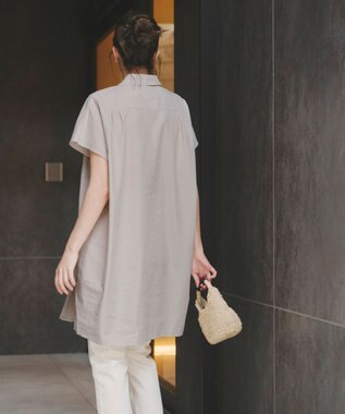 Tiaclasse 【洗える】フレンチスリーブリネンチュニックシャツ ベージュ