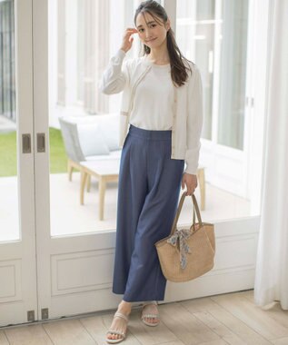 ANY SIS 【洗える】ビットポイント ワイドパンツ シャンブレー