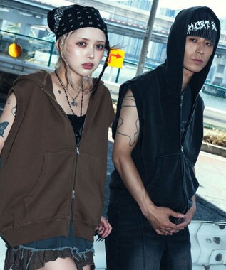 WEGO 【ユニセックス着用ITEM】ショートノースリーブZIPパーカー スミクロ