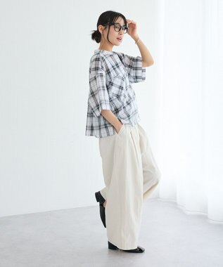 CRAFT STANDARD BOUTIQUE バックギャザーポンチョシャツ Check Ivory