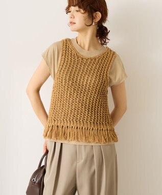 AMERICAN HOLIC 【前後2WAY】フリンジショートベスト Beige