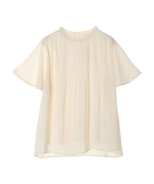 earth music&ecology マジョリカプリーツ半袖ブラウス Ivory