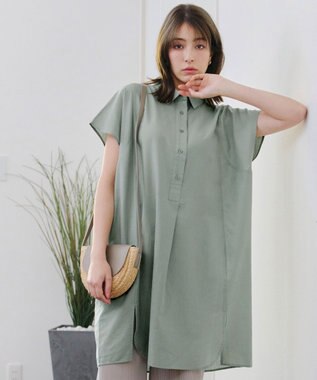 Tiaclasse 【洗える】フレンチスリーブリネンチュニックシャツ ミント