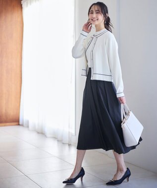 ANY SIS L 【アンサンブル対応】バイカラーリブ ニット オフ×ネイビー