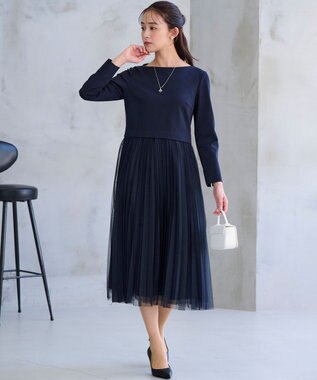 組曲 S 【WEB限定・KUMIKYOKU NAVY】ジャージーコンビ ギャザーチュール ワンピース ネイビー系