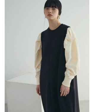 Green Parks armonia. リブ使いコクーンポンチワンピース Black