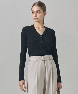 【洗える】エクストラファインメリノリブ ヘンリーネック プルオーバー