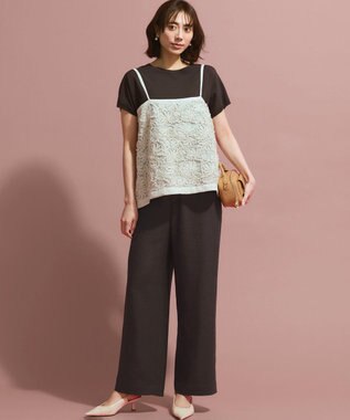 23区 【CanCam・CLASSY.掲載】リネンレーヨンストレッチ ワイドパンツ ダークブラウン系