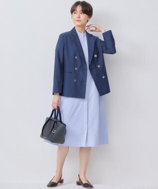 組曲 【WEB限定】サッカーストレッチ バンドカラーワンピース サックスブルー系