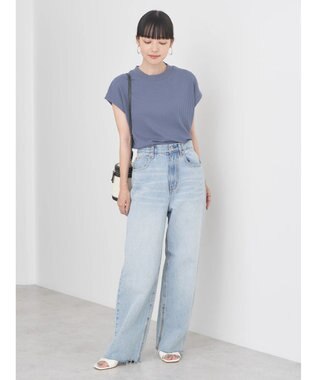 earth music&ecology フレンチスリーブリブプルオーバー Blue