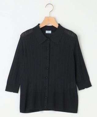 組曲 L 【WEB限定カラーあり】衿付きシアーニットポロ ブラック系