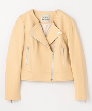 GRACE CONTINENTAL ノーカラーレザーライダースジャケット イエロー