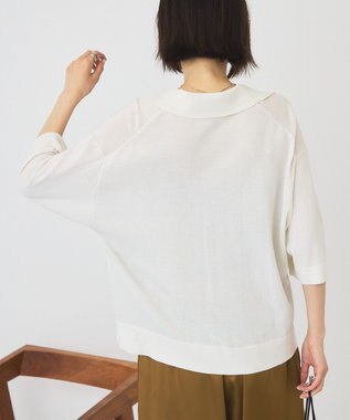 AMERICAN HOLIC 襟付き5分袖ニットカーディガン Off White