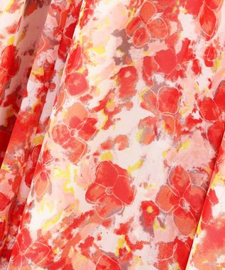 自由区 L 【ウエストゴム・洗える】オルタンシアフルールプリント スカート オレンジ