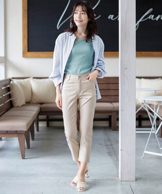 Tiaclasse 【洗える】ドロストギャザー袖シャツチュニック ネイビーストライプ