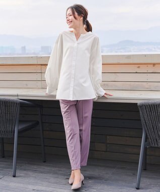 Tiaclasse 【洗える】ドロストギャザー袖シャツチュニック オフホワイト