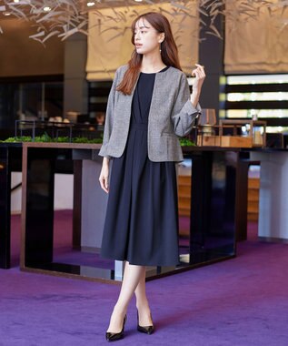 Tiaclasse L 【新色追加・洗える】麻調薄地キーネックジャケット チャコールグレー