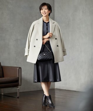 J.PRESS LADIES 【洗える】シンセティックマットleather スカート ブラック系