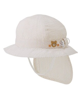 MIKI HOUSE HOT BISCUITS 【44-54cm】サッカー素材 ストライプ柄クロッシェ(帽子) ベージュ