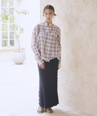 earth music&ecology サイドメローリブニットスカート Navy