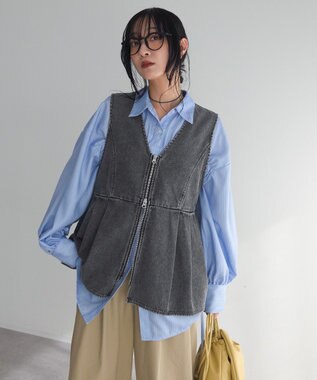 Green Parks デニムペプラムジレ Black