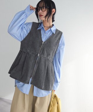 Green Parks デニムペプラムジレ Black