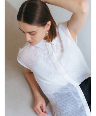 YECCA VECCA コード刺繍シアーブラウス Off White