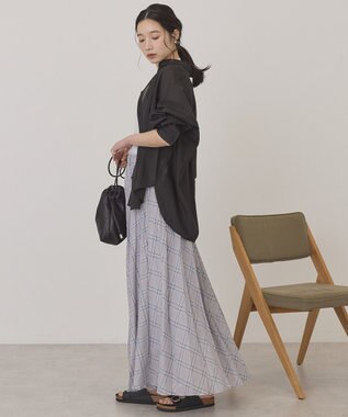 AMERICAN HOLIC 【選べる丈】チェックシアープリーツスカート Light Gray