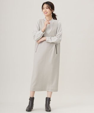 J.PRESS LADIES L 【洗える】ウールスムース ジャンパースカート ベージュ系