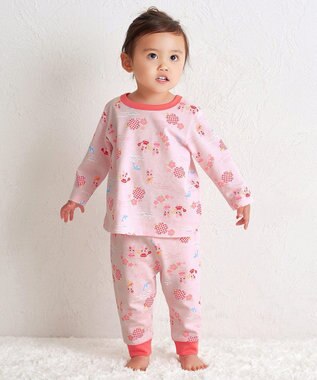 MIKI HOUSE HOT BISCUITS 【80-120cm】 リゾートキャビット 腹巻き付き タック天竺素材 長袖パジャマ ピンク