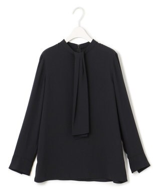 ICB 【WEB限定カラーあり・速乾・洗える】BackSatinAmunzen スカーフタイブラウス ブラック系