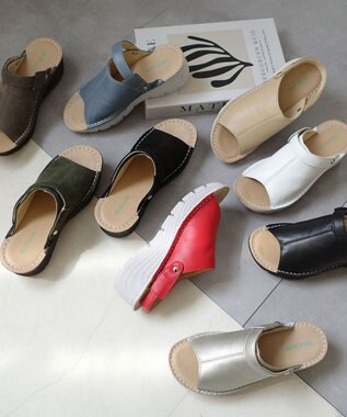 Pointer 本革 超軽量厚底サボサンダル レッド