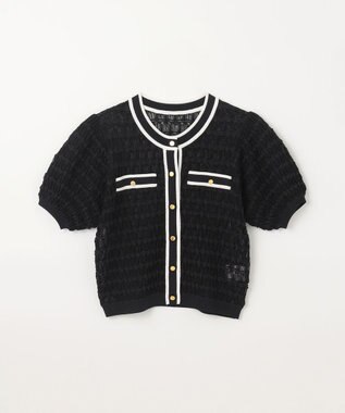 GRACE CONTINENTAL バイカラーシアーニットカーディガン ブラック