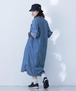 J.PRESS YORK STREET 【WOMEN】デニムロングシャツ ワンピース ダルブルー系