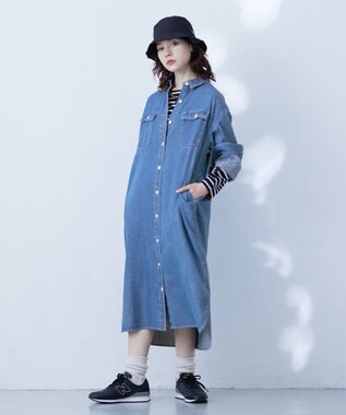 J.PRESS YORK STREET 【WOMEN】デニムロングシャツ ワンピース ダルブルー系