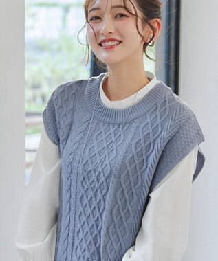 Tiaclasse 【2点セット】ニットベスト＋起毛シャツ サックス