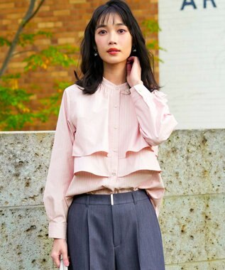 ANY SIS ラッフルレイヤード ブラウス コーラルストライプ