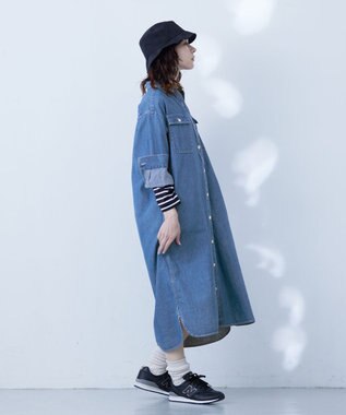 J.PRESS YORK STREET 【WOMEN】デニムロングシャツ ワンピース ダルブルー系
