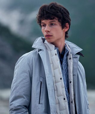 JOSEPH ABBOUD 【イタリア糸使用/軽く暖かい/多色展開】 ラムウールケーブル柄ハーフZIPプルオーバー サックスブルー系