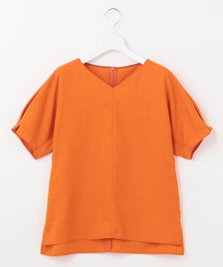 自由区 【接触冷感・速乾・UVカット・撥水・防シワ】リネンライクツイル プルオーバーブラウス オレンジ系