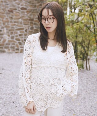 earth music&ecology クロシェ風プルオーバー Ivory