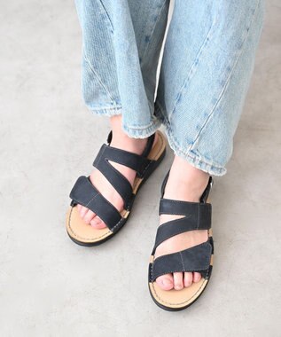 Pointer 本革 甲幅調整 マジックテープ付きサンダル ダークネイビー(ヌバック)