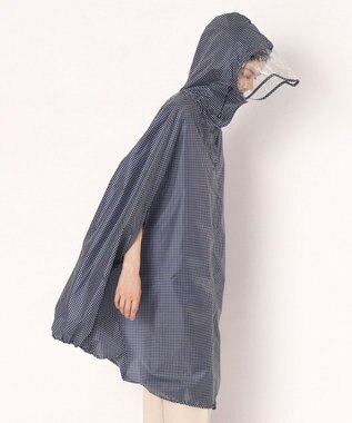 MOONBAT FLAT PURE サイクル レインポンチョ チェック 自転車 収納袋付き ネイビーブルー