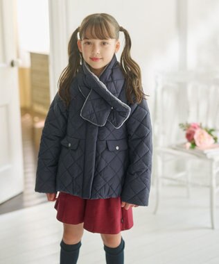 組曲 KIDS 【150-170㎝】マフラー付き中綿キルト アウター ネイビー